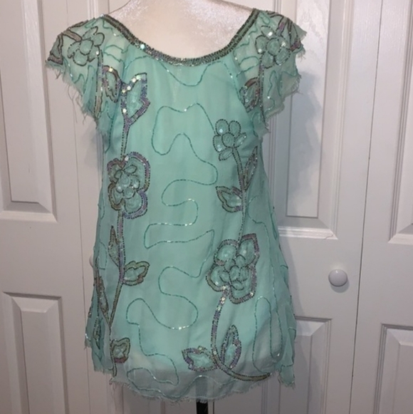 FREE PEOPLE Titan's Treasure Boho Angel Mint Green Embellished Tunic NWOT RARE - Picture 10 of 16